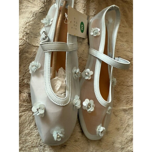 NWT A New DayFloral Mesh Ballet Flats Mint Green White Daisies Rhinestone 10 - Picture 4 of 14
